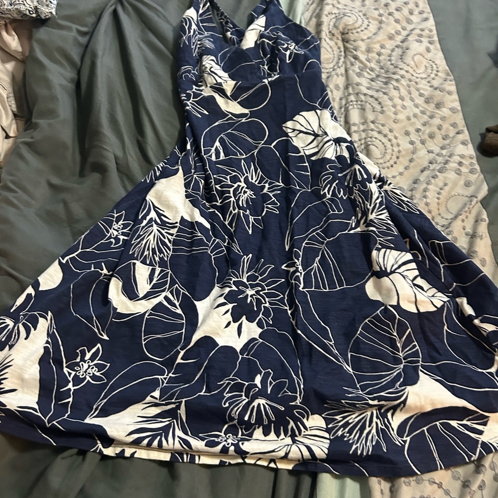 Patagonia Navy and Cream Floral Midi Dress